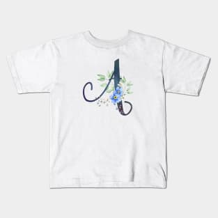 Floral Monogram A Wild Blue Flowers Kids T-Shirt